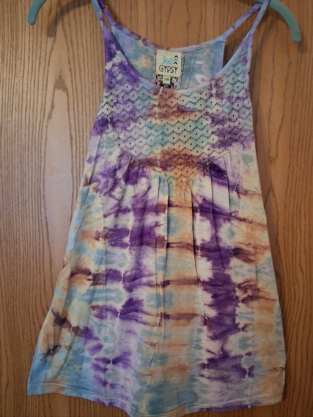 JadedGypsy Tie-Dye Lace Yoke Tank Top in Purple & Blue Sz S - Picture 2 of 7